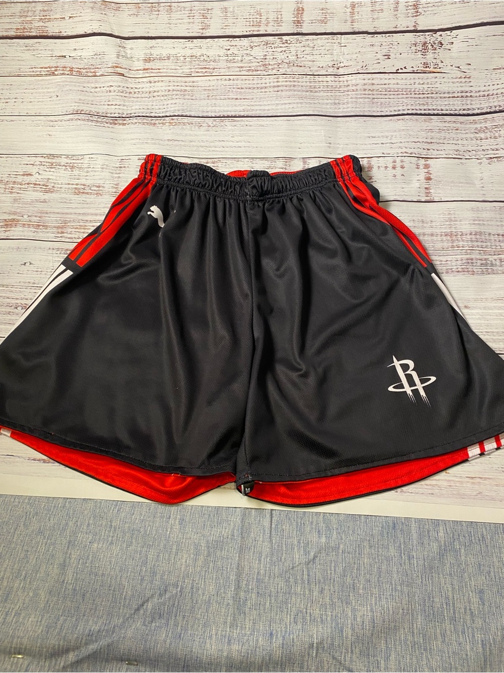 Puma Houston Rockets Black Athletic Shorts with Red Trim Sz-M